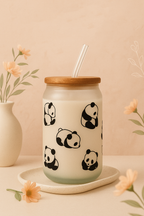 Frosted Can Shaped Sipper 500ml |Panda All Over Print| 17oz Can Tumbler with Straw and Lid