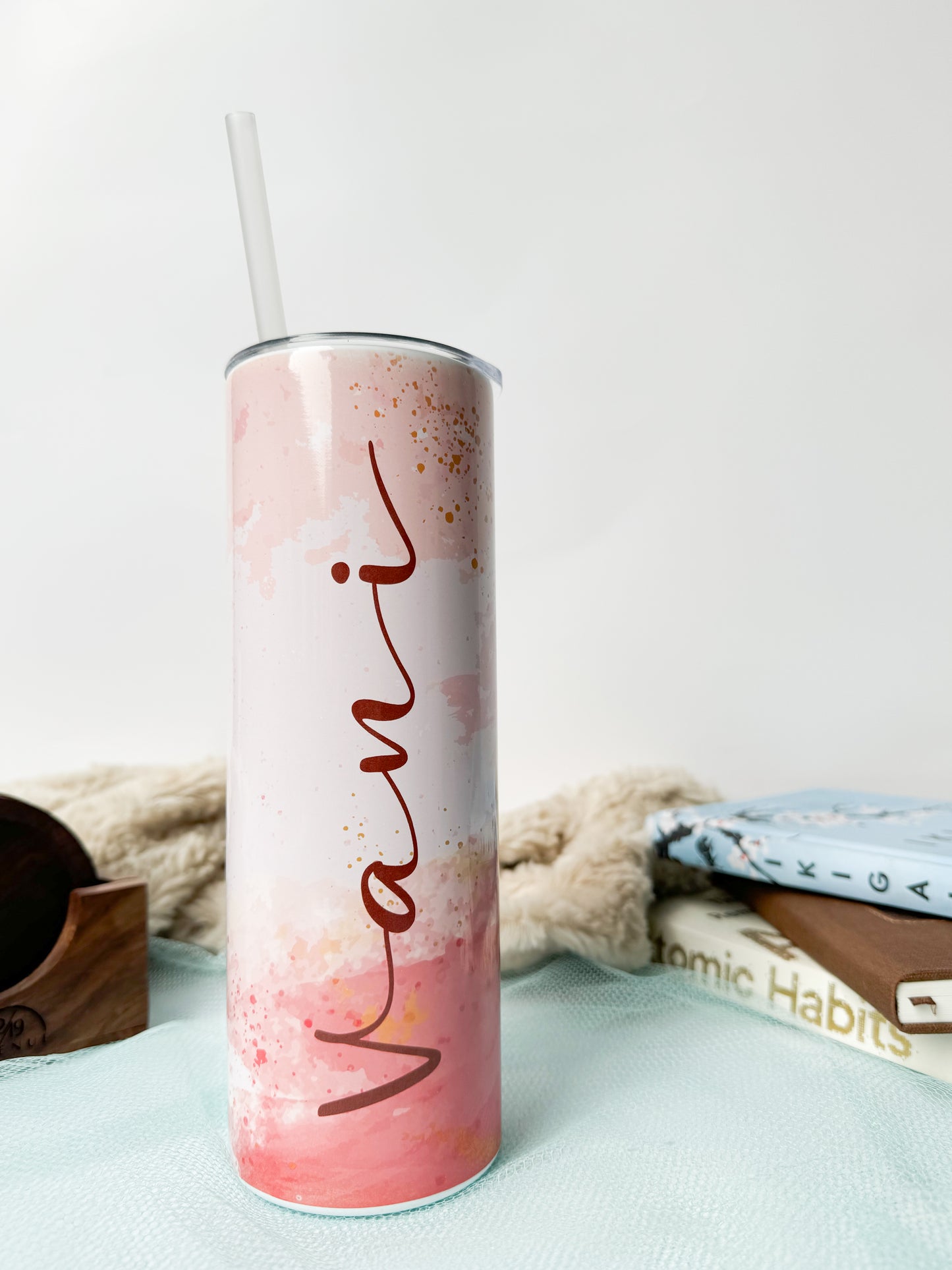 Colossal Tumbler 750ml with Silicon Straw | Dreamy Cascade Name Custom Print| Double Walled Insulated Tumbler 26oz