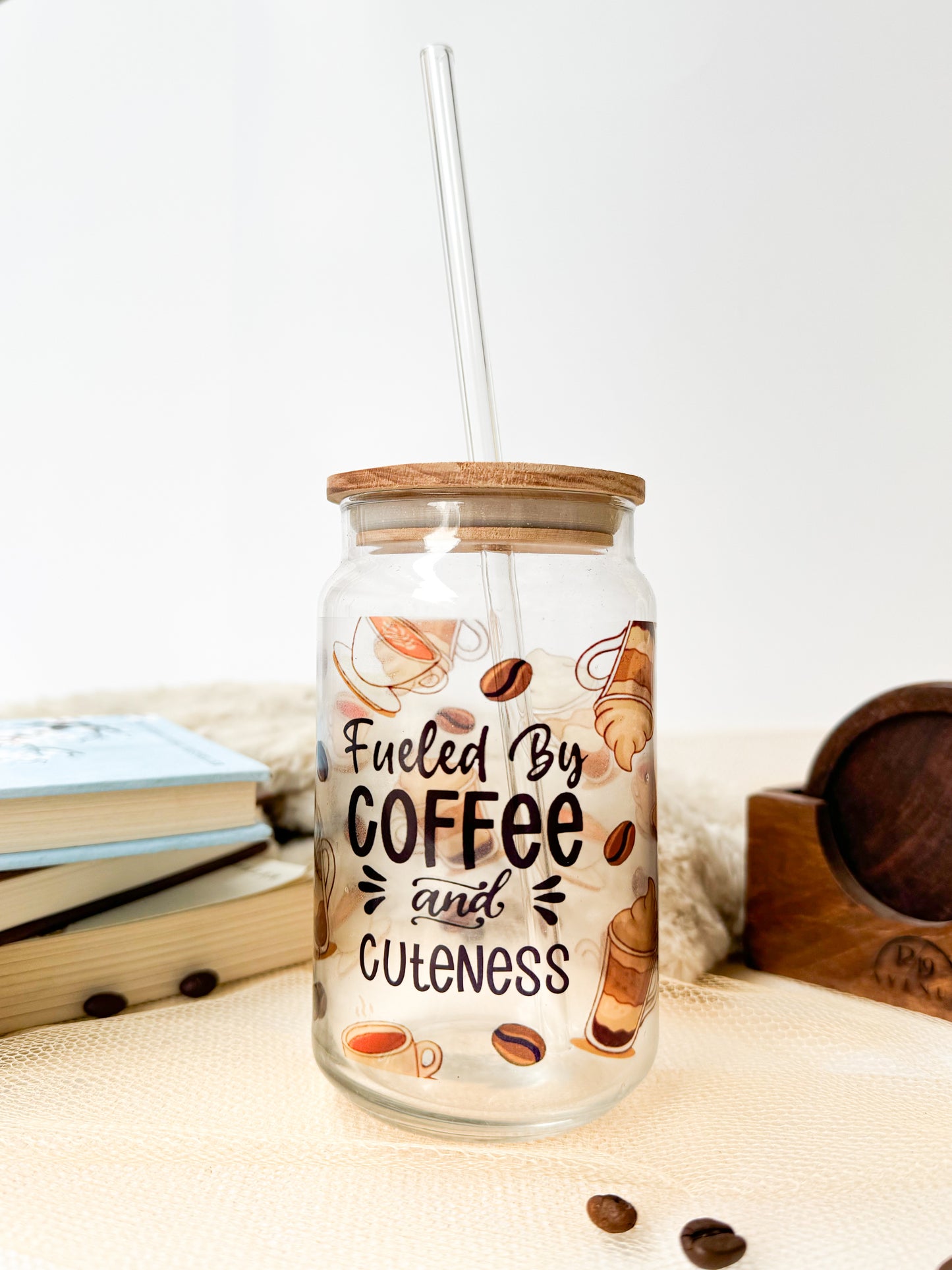 Can Shaped Sipper 500ml| Fueled by Coffee and Cuteness Print | 18oz Can Tumbler with lid, straw and coaster.