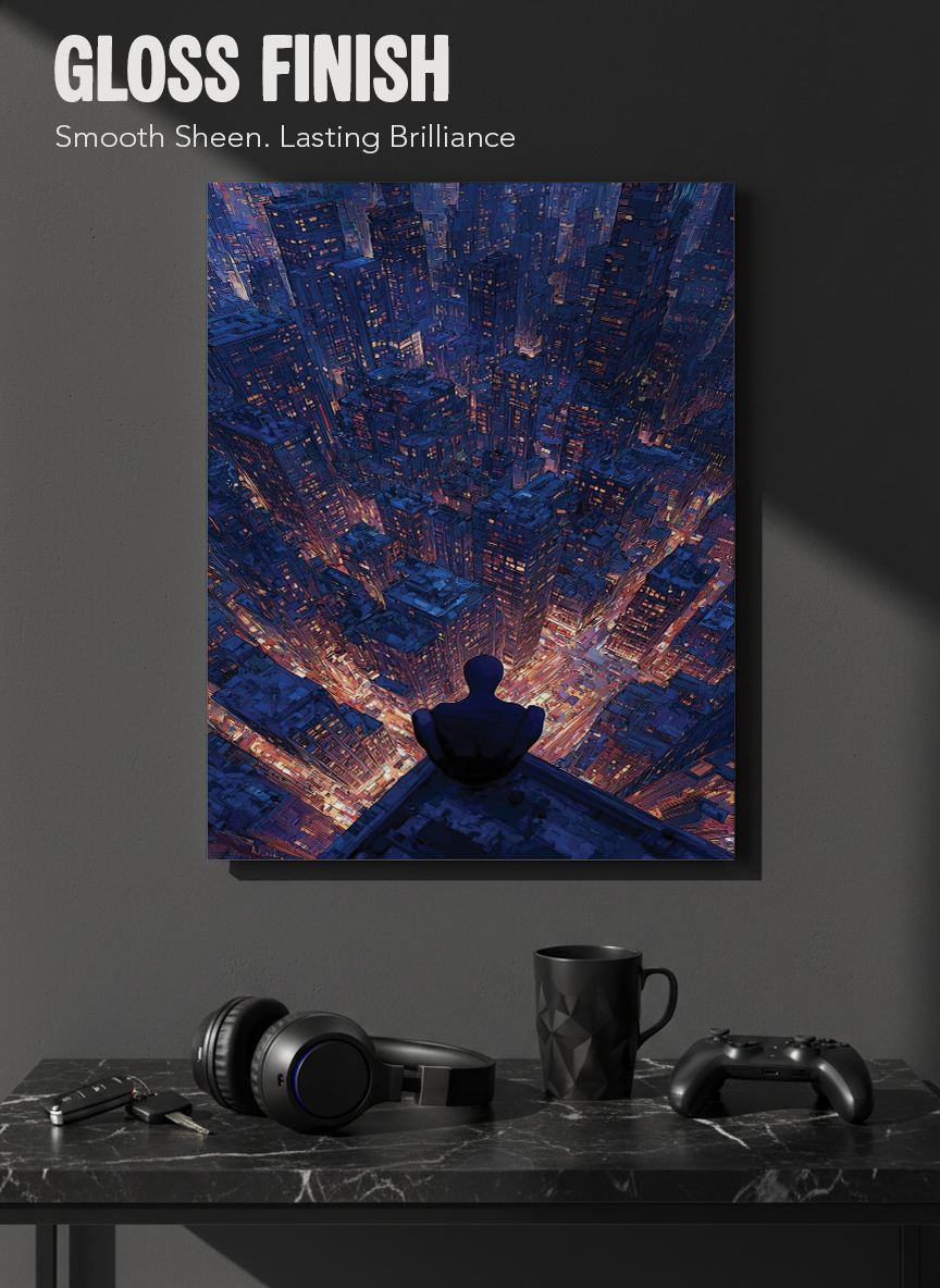 Printed 4K Ultra Gloss Metal Frame A3 Size | Spider-Man Rooftop Aura Print | 1.2mm Premium Thickness Wall Frame (12x18 Inches)