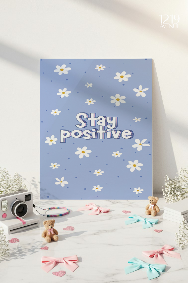 Printed 4K Ultra Gloss Metal Frame A3 Size | Blue Bloom Positivity Print | 1.2mm Premium Thickness Wall Frame (12x18 Inches)