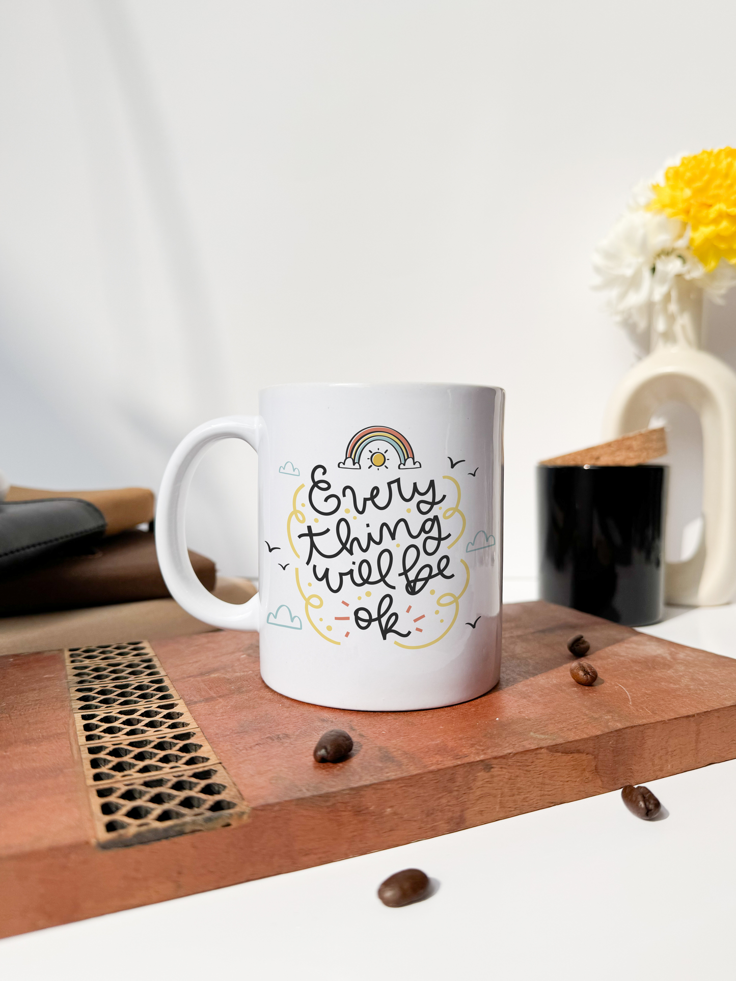 Ceramic White Mug 350ml | Everything Will Be Okay Permanent Print | Pocket Picks Mugs