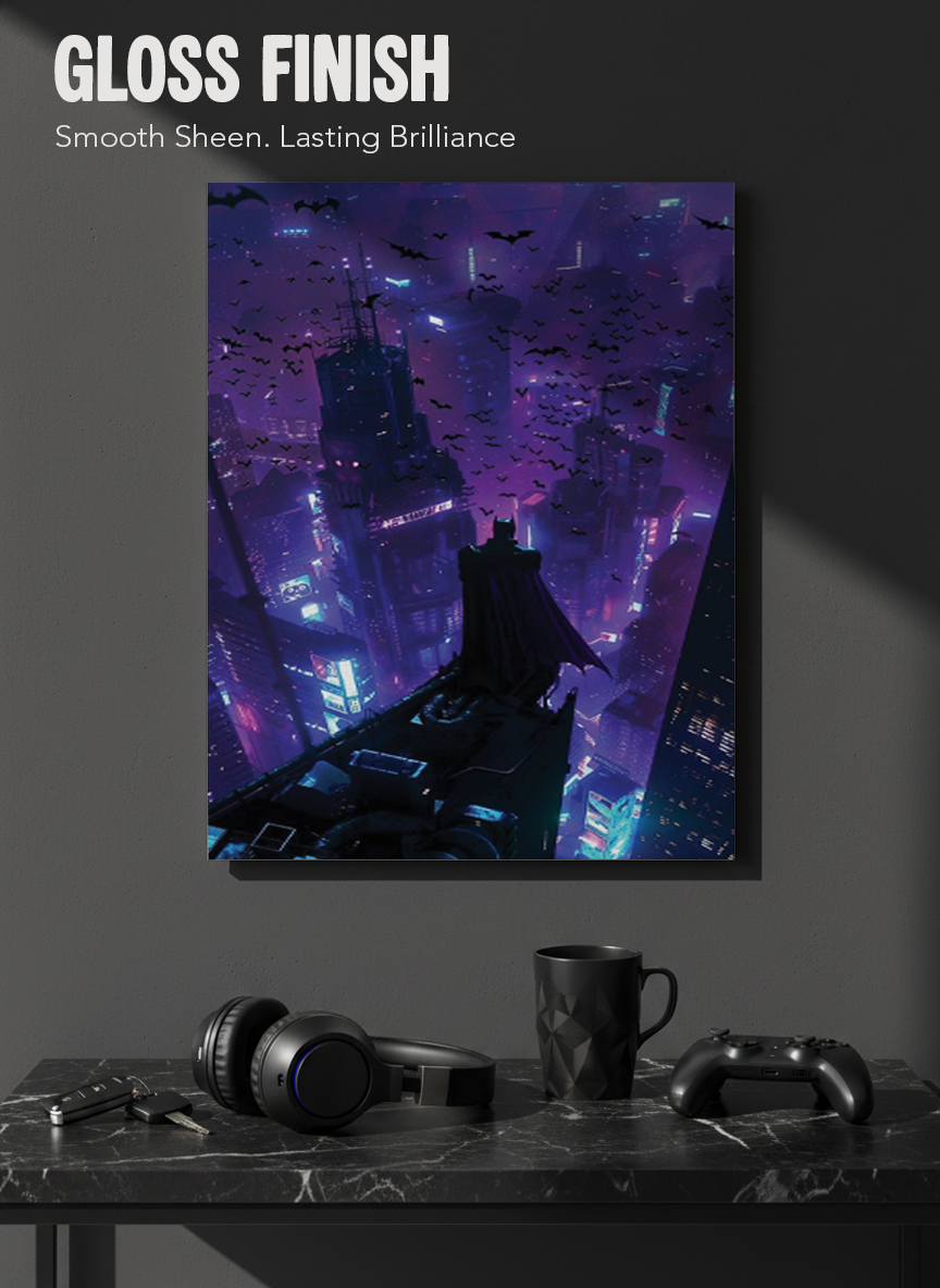 Printed 4K Ultra Gloss Metal Frame A3 Size | Batman Gotham Nights Print | 1.2mm Premium Thickness Wall Frame (12x18 Inches)