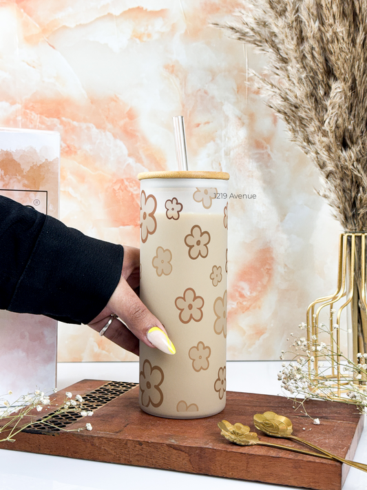 Frosted Grande Sipper 650ml| Doodly Fleurs Print| 20oz Tall Tumbler with Straw and Lid