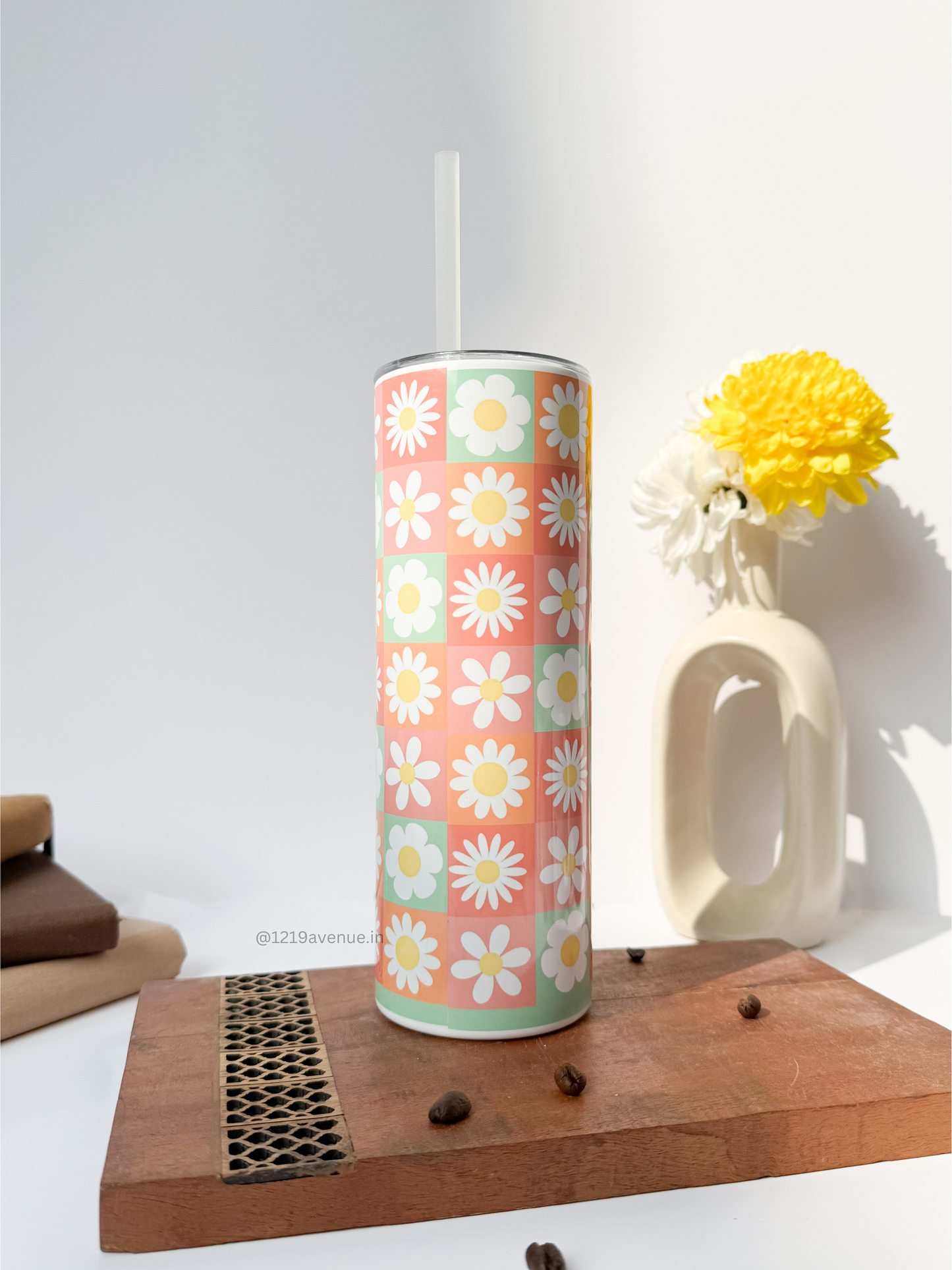 Colossal Tumbler 750ml with Silicon Straw | Whimsy Flora Print| Double Walled Insulated Tumbler 26oz