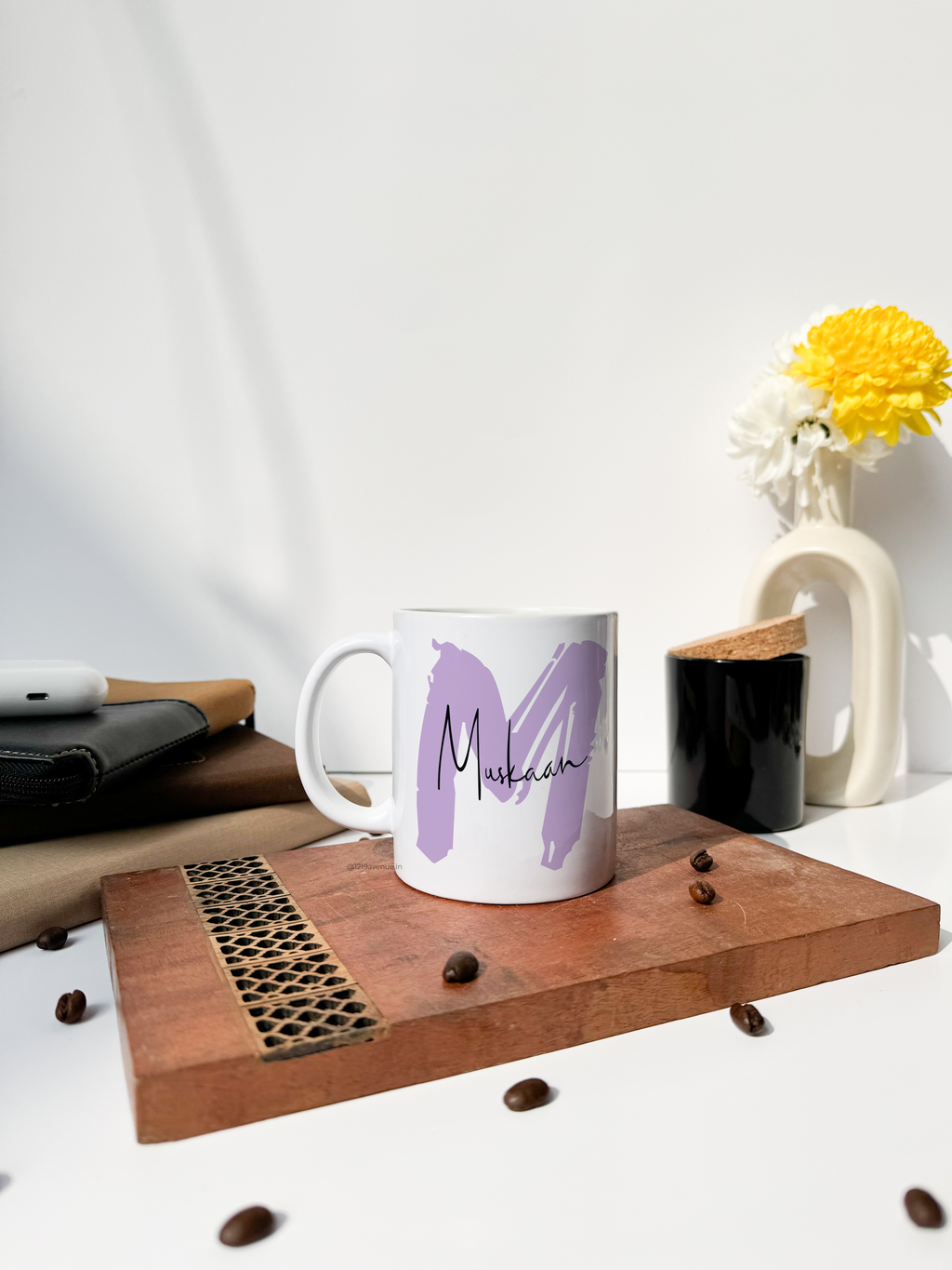 Personalized Ceramic White Mug 350ml | Name & Initial Permanent Print | Pocket Picks Mugs