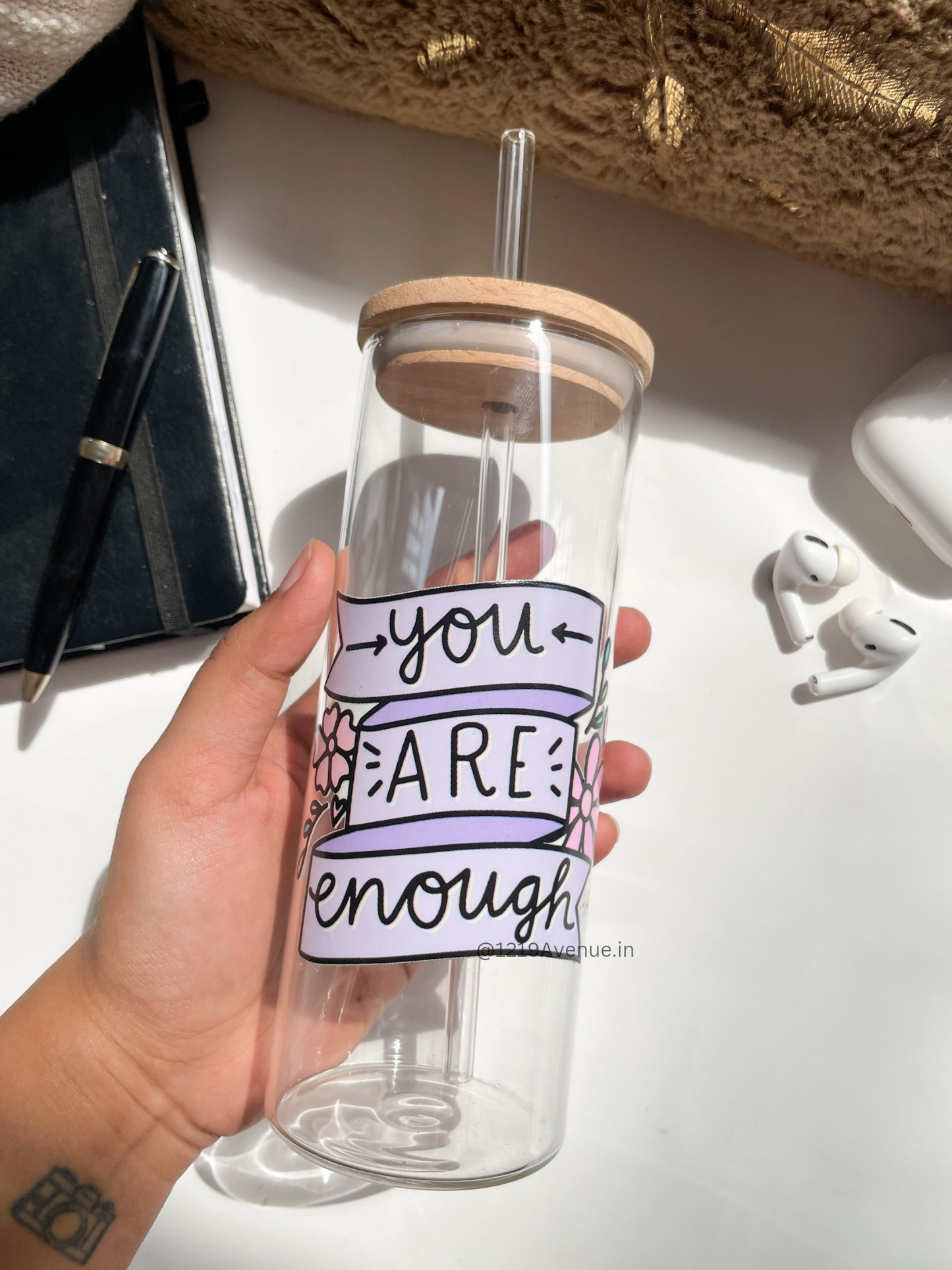 Grande Sipper 650ml| You Are Enough Print| 22 oz Coffee Tumbler with Straw and Lid
