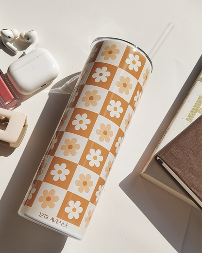Colossal Tumbler 750ml with Silicon Straw | Daisy Dreamer All Over Print| Double Walled Insulated Tumbler 26oz