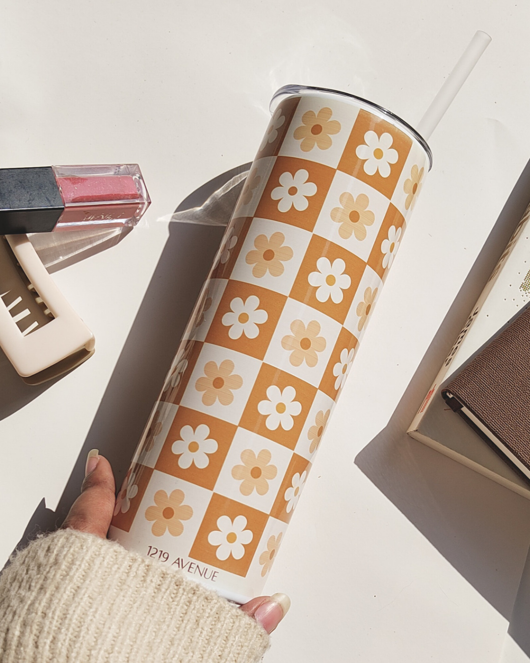 Colossal Tumbler 750ml with Silicon Straw | Daisy Dreamer All Over Print| Double Walled Insulated Tumbler 26oz