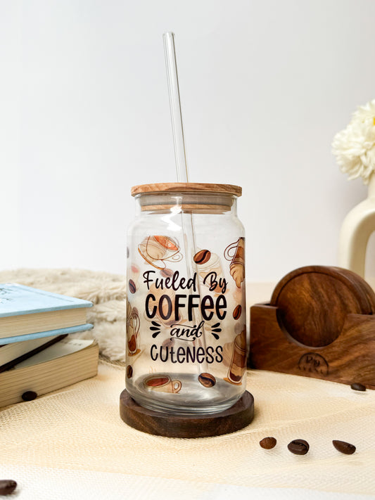 Can Shaped Sipper 500ml| Fueled by Coffee and Cuteness Print | 18oz Can Tumbler with lid and straw