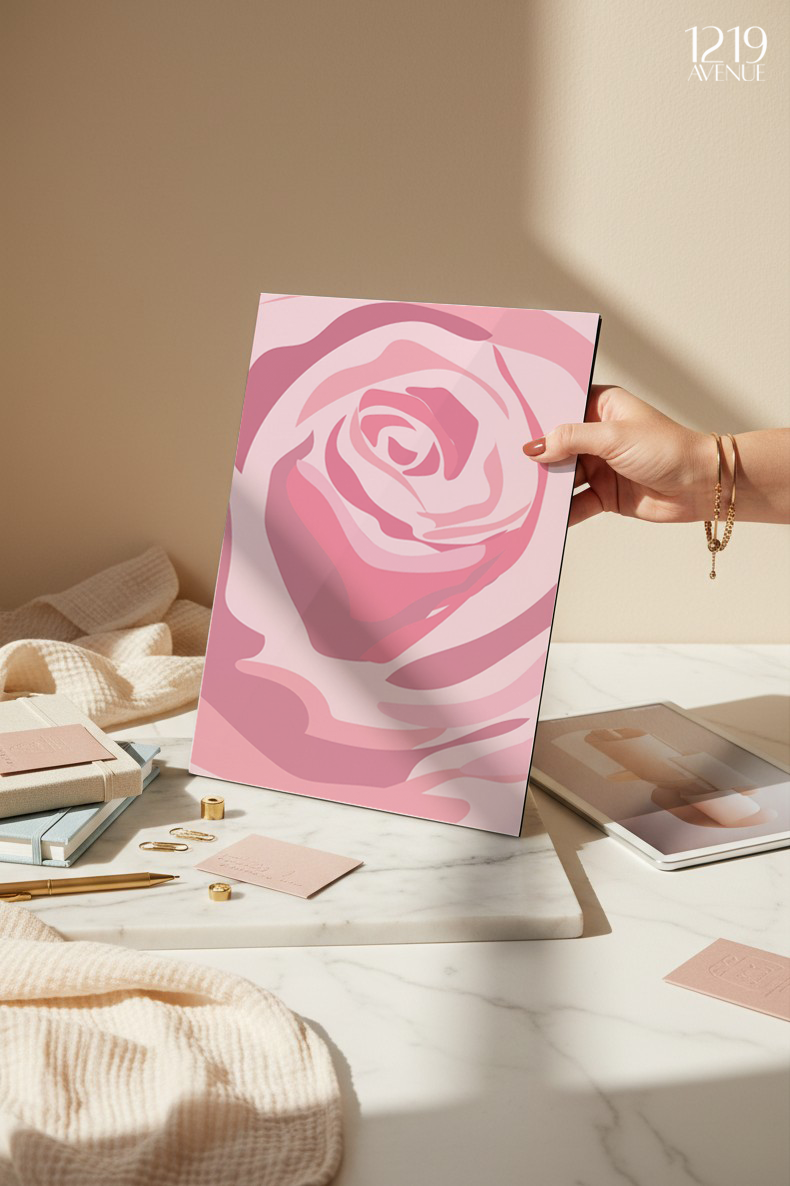 Printed 4K Ultra Gloss Metal Frame A3 Size | Rose Design | 1.2mm Premium Thickness Wall Frame (12x18 Inches)