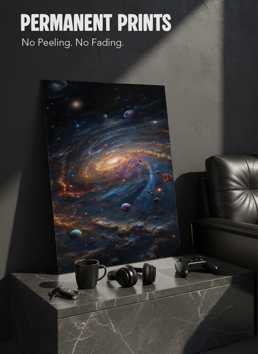 Printed 4K Ultra Gloss Metal Frame A3 Size | Cosmic Infinity Vibes Print | 1.2mm Premium Thickness Wall Frame (12x18 Inches)