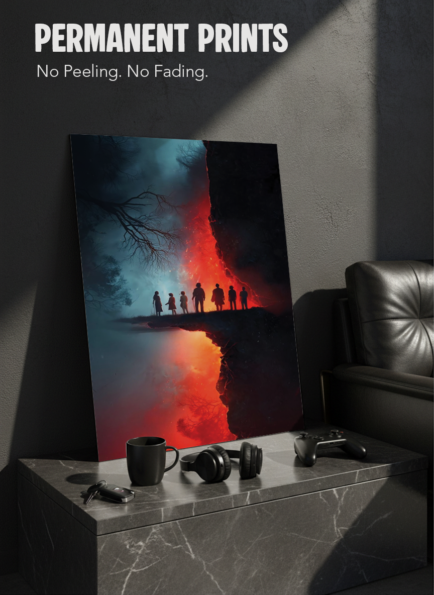 Printed 4K Ultra Gloss Metal Frame A3 Size | STRANGER THINGS-Parralel Edge Print | 1.2mm Premium Thickness Wall Frame (12x18 Inches)