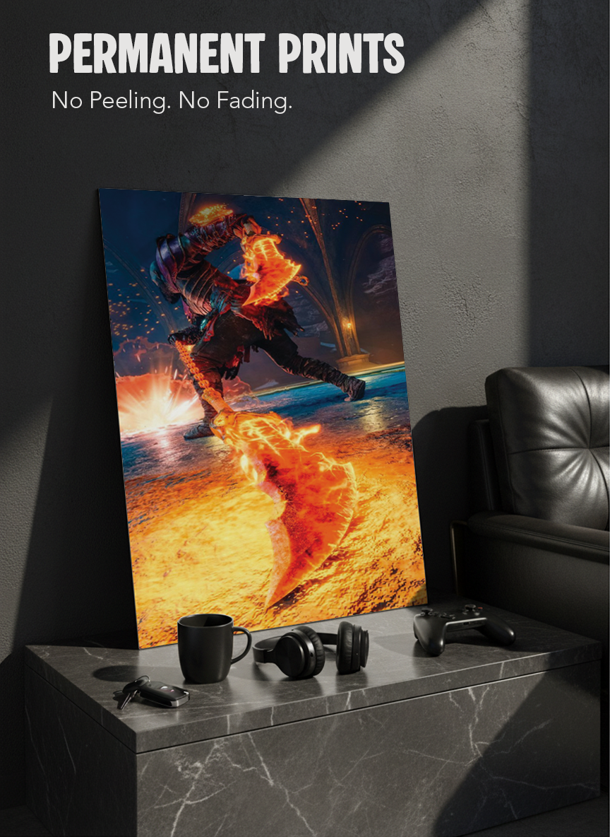 Printed 4K Ultra Gloss Metal Frame A3 Size | Flame Rage Unleashed Print | 1.2mm Premium Thickness Wall Frame (12x18 Inches)