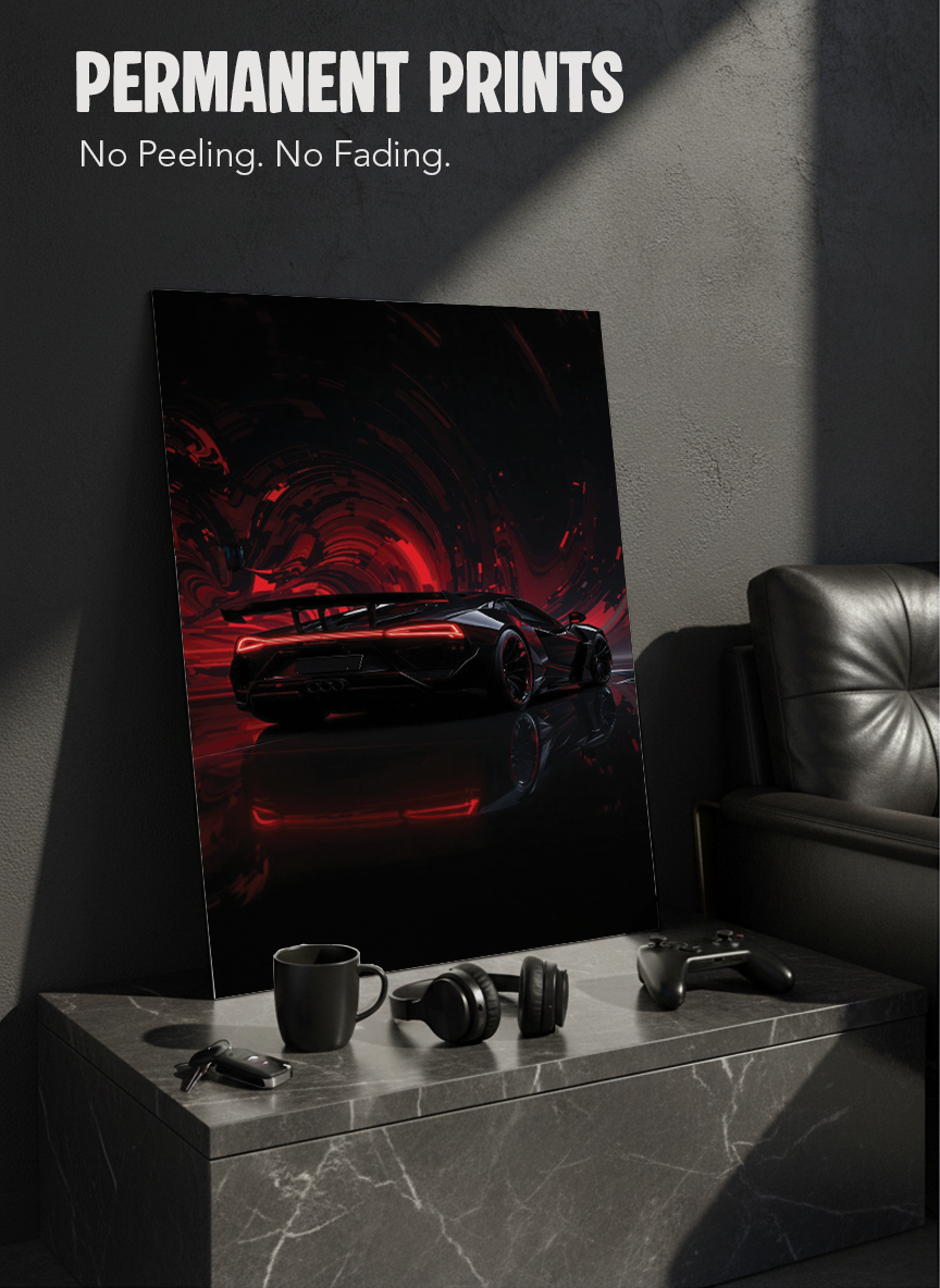 Printed 4K Ultra Gloss Metal Frame A3 Size | Midnight Redline Print | 1.2mm Premium Thickness Wall Frame (12x18 Inches)