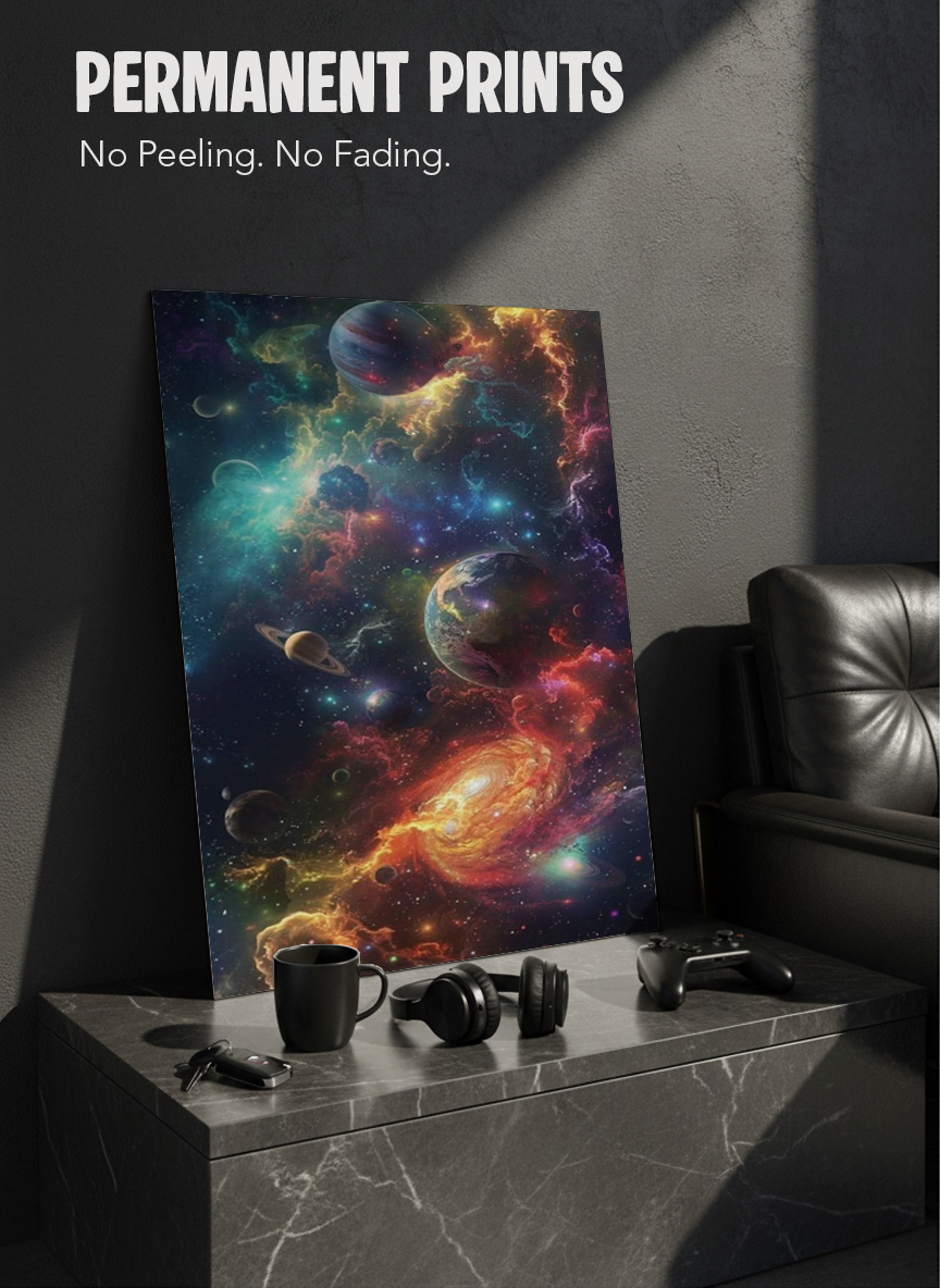 Printed 4K Ultra Gloss Metal Frame A3 Size | Cosmic Dreamscape Print | 1.2mm Premium Thickness Wall Frame (12x18 Inches)