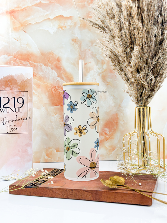 Frosted Grande Sipper 650ml| Floral Bliss Print| 20oz Tall Tumbler with Straw and Lid