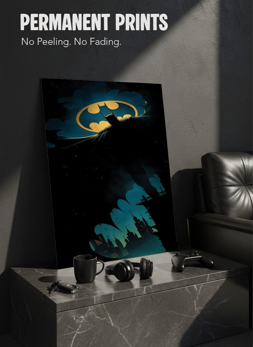 Printed 4K Ultra Gloss Metal Frame A3 Size | Dark Batman Print | 1.2mm Premium Thickness Wall Frame (12x18 Inches)