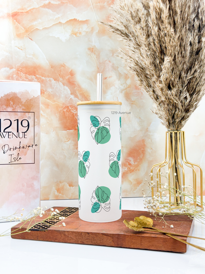 Frosted Grande Sipper 650ml| Monstera All Over Print| 20oz Tall Tumbler with straw and lid