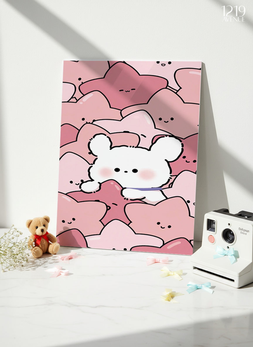 Printed 4K Ultra Gloss Metal Frame A3 Size | Hug Me Pink Print | 1.2mm Premium Thickness Wall Frame (12x18 Inches)