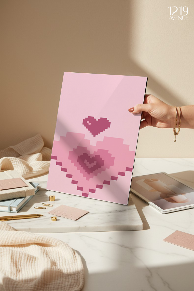 Printed 4K Ultra Gloss Metal Frame A3 Size | Heart Design | 1.2mm Premium Thickness Wall Frame (12x18 Inches)