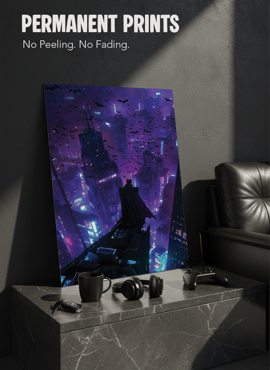 Printed 4K Ultra Gloss Metal Frame A3 Size | Batman Gotham Nights Print | 1.2mm Premium Thickness Wall Frame (12x18 Inches)