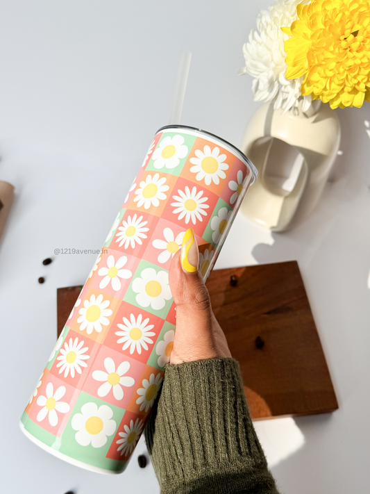 Colossal Tumbler 750ml with Silicon Straw | Whimsy Flora Print| Double Walled Insulated Tumbler 26oz