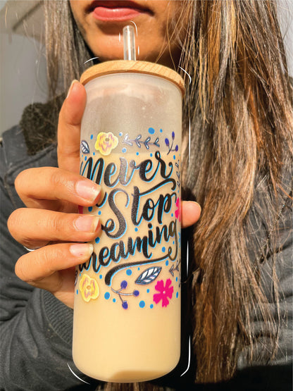 Frosted Grande Sipper 650ml| Never Stop Dreaming Print| 20oz Tall Tumbler with straw and lid