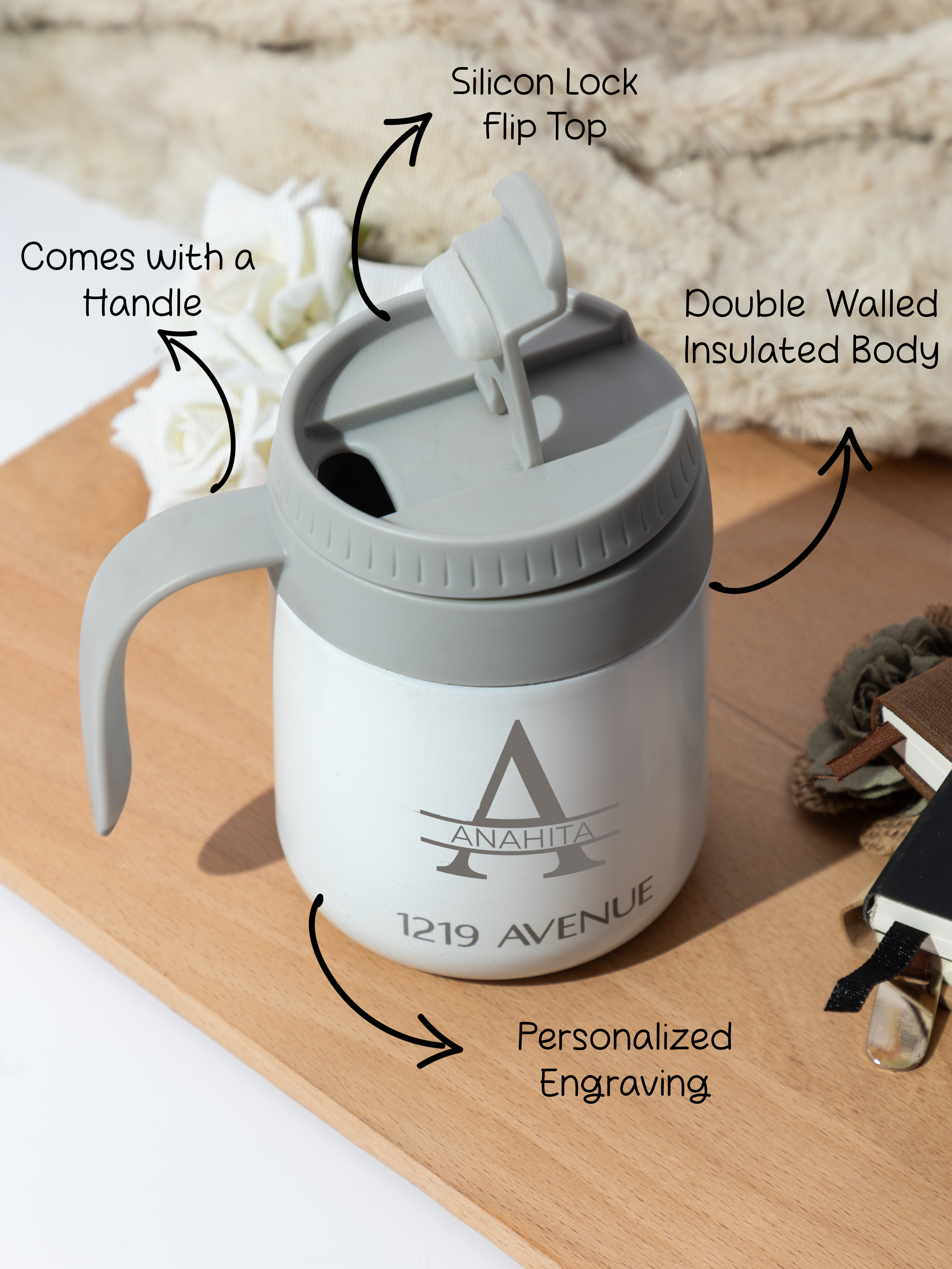 Personalized Name with Initial Elixir Double Walled Insulated Mug 400 ML