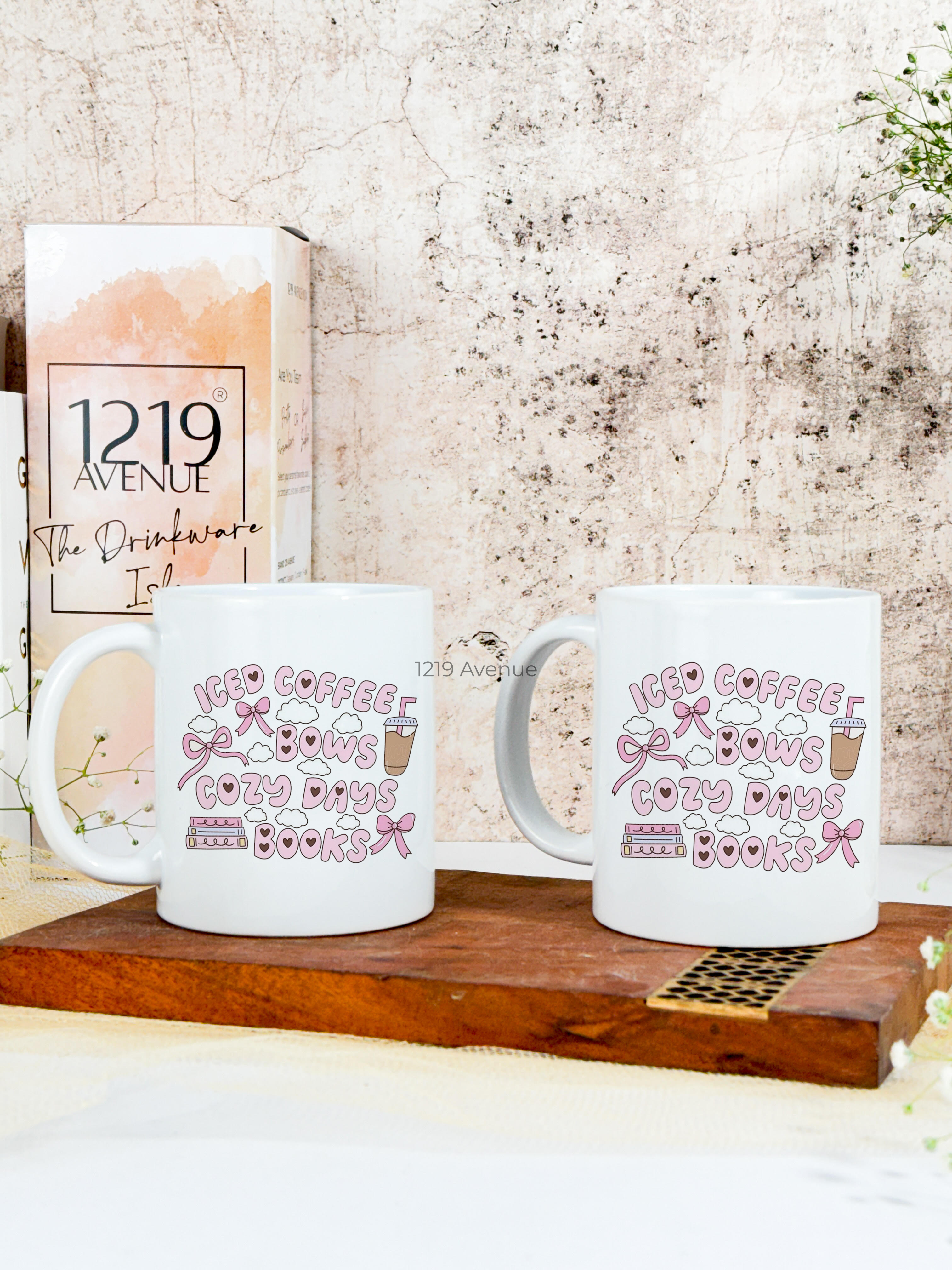 Ceramic White Mug 350ml | Iced Coffee & Bows | Pocket Picks Mugs
