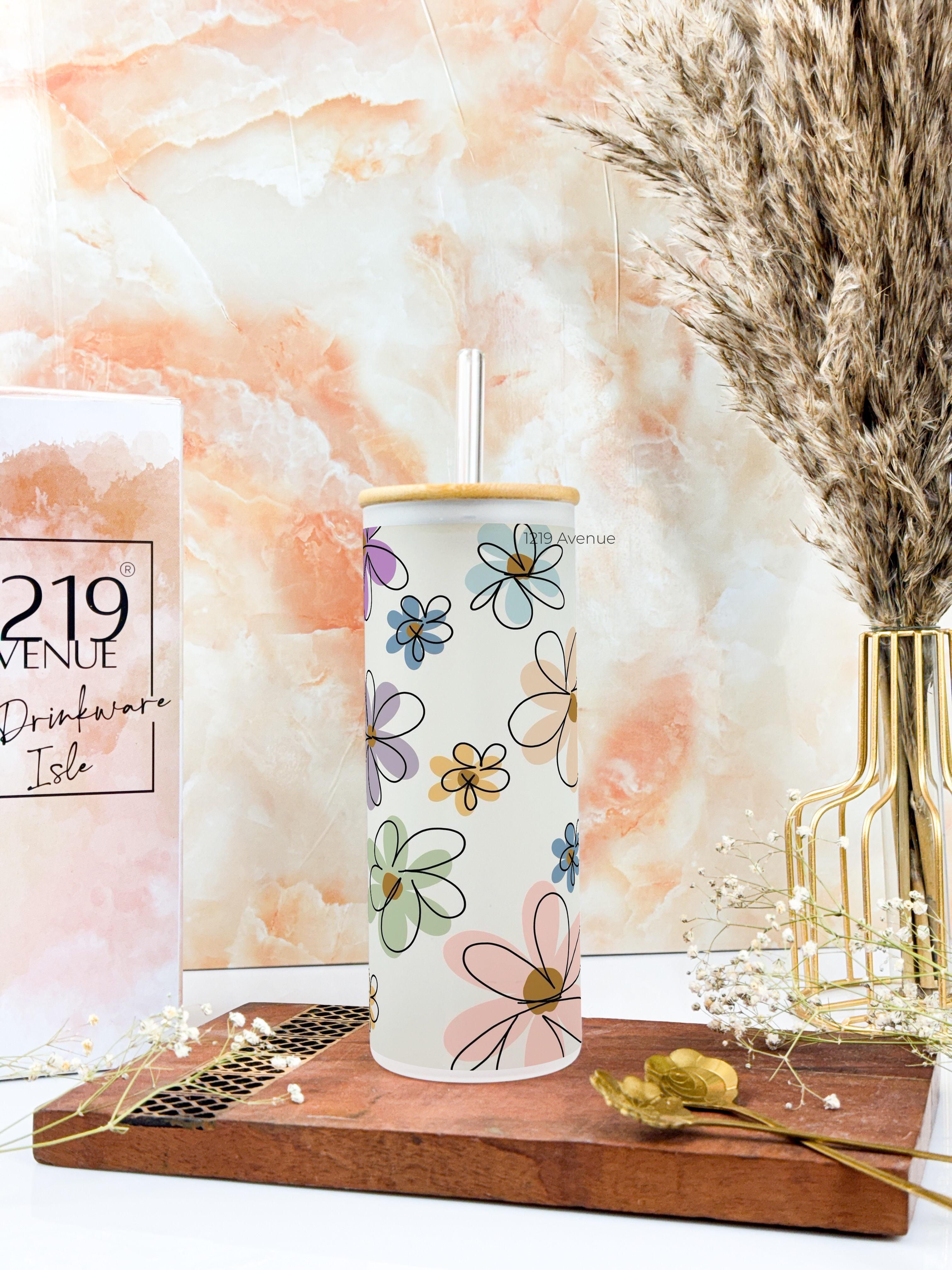 Frosted Grande Sipper 650ml| Floral Bliss Print| 20oz Tall Tumbler with Straw and Lid