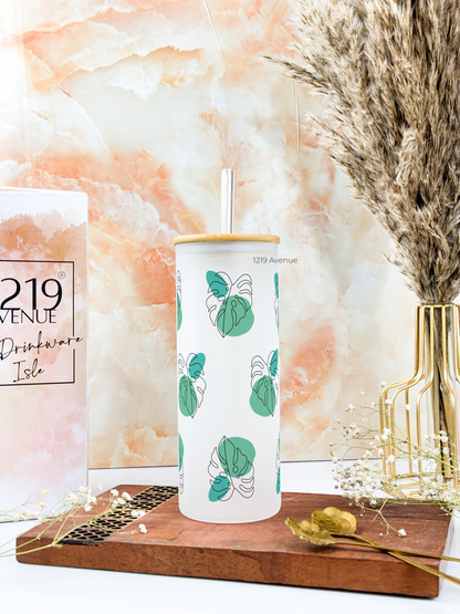 Frosted Grande Sipper 650ml| Monstera All Over Print| 20oz Tall Tumbler with straw and lid