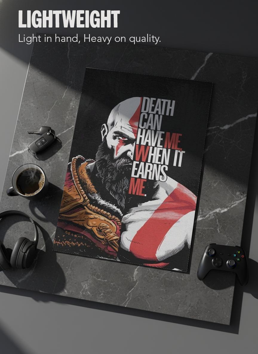 Printed 4K Ultra Gloss Metal Frame A3 Size | Kratos Warrior Spirit Print | 1.2mm Premium Thickness Wall Frame (12x18 Inches)