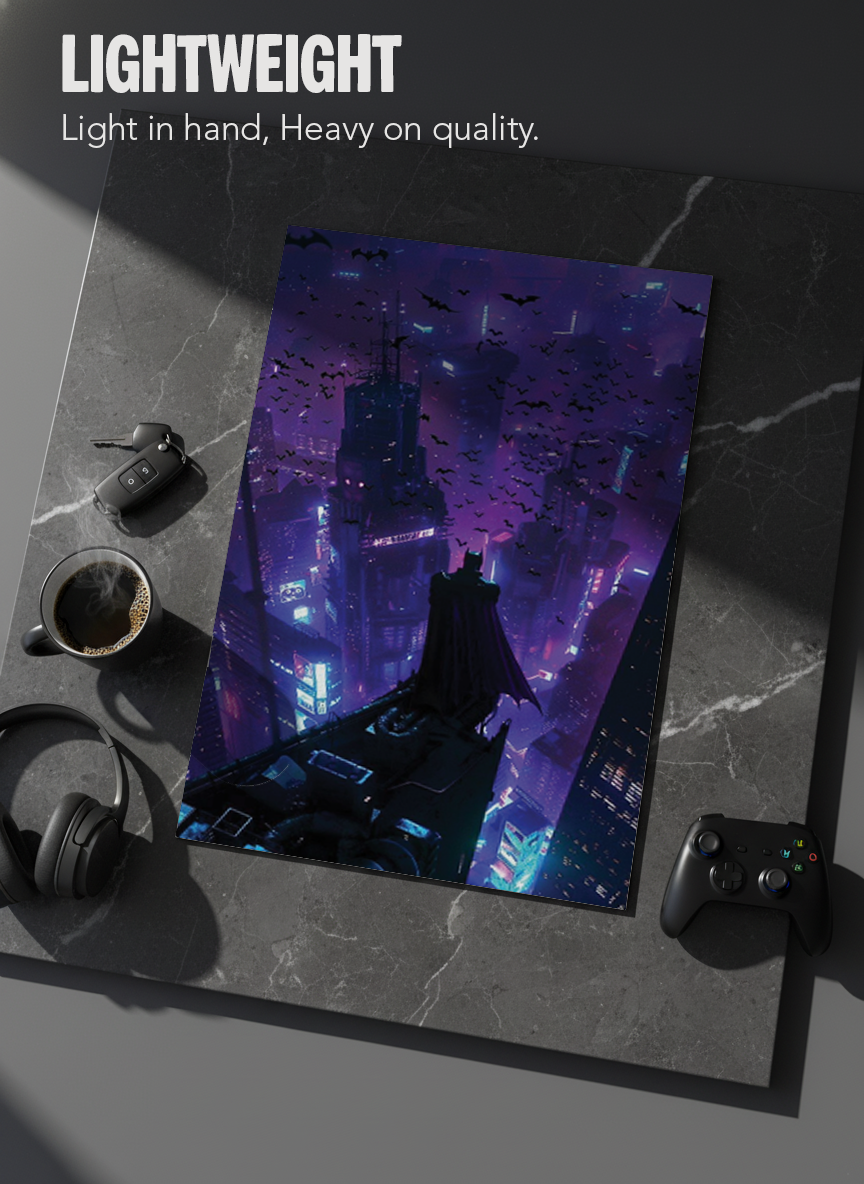 Printed 4K Ultra Gloss Metal Frame A3 Size | Batman Gotham Nights Print | 1.2mm Premium Thickness Wall Frame (12x18 Inches)