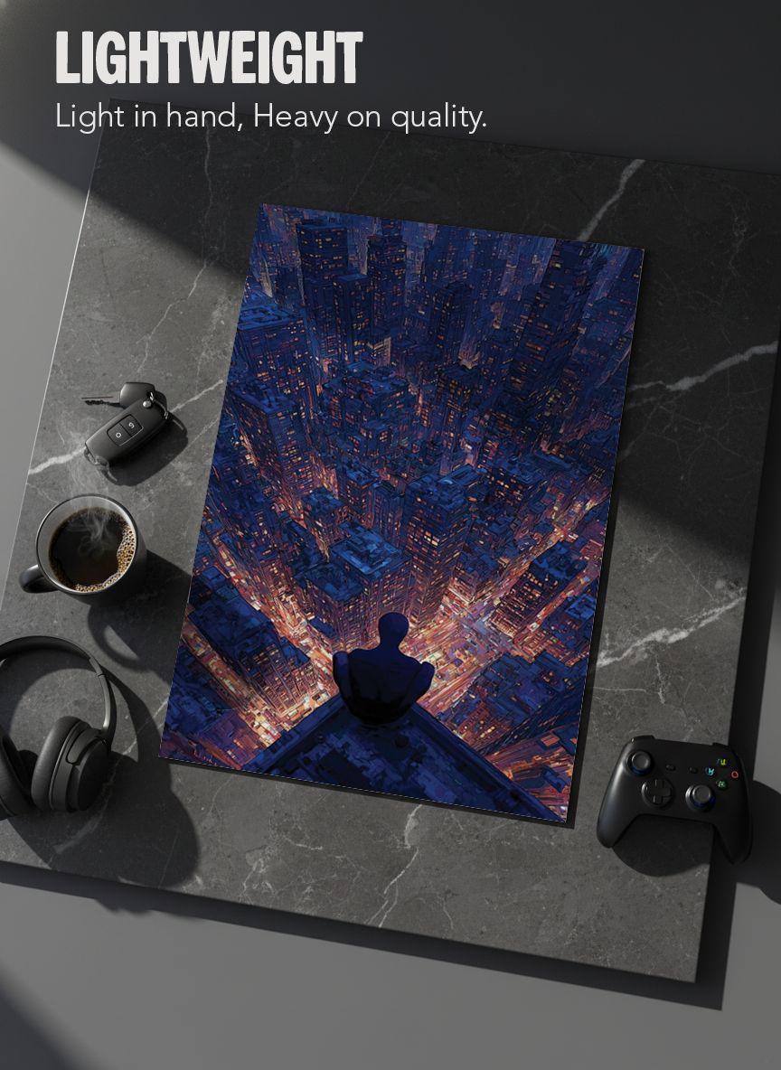 Printed 4K Ultra Gloss Metal Frame A3 Size | Spider-Man Rooftop Aura Print | 1.2mm Premium Thickness Wall Frame (12x18 Inches)