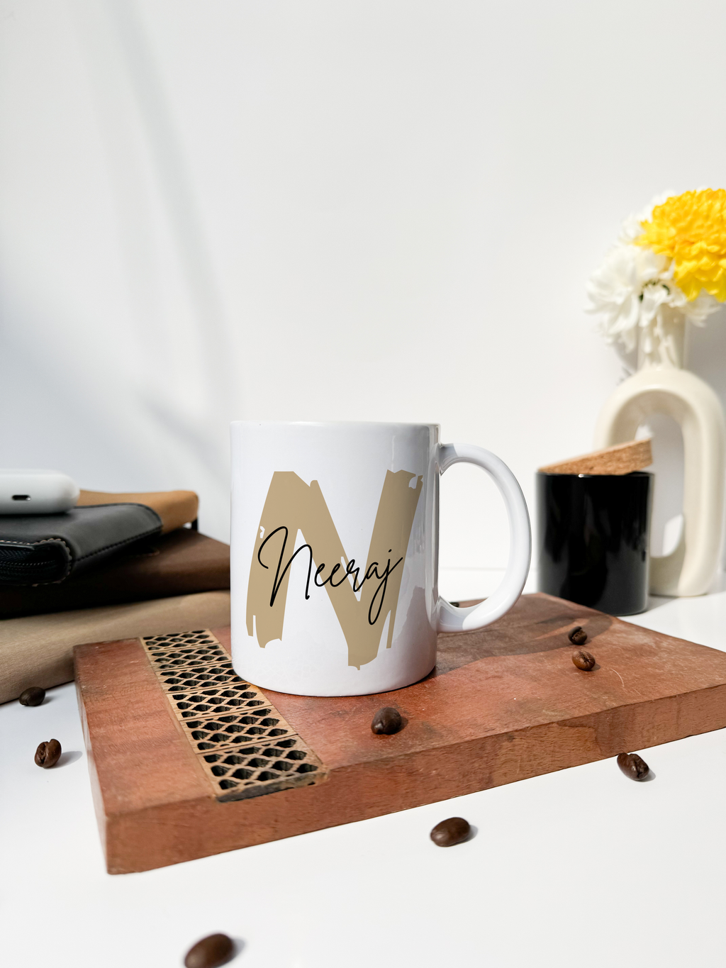 Personalized Ceramic White Mug 350ml | Name & Initial Permanent Print | Pocket Picks Mugs