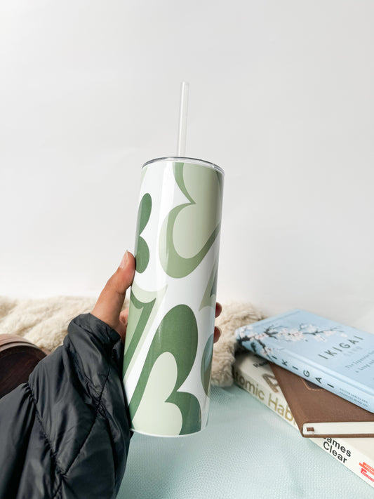 Colossal Tumbler 700ml with Straw | Sage Hearty Swirl Print| Double Walled Insulated Tumbler 7-8 hrs