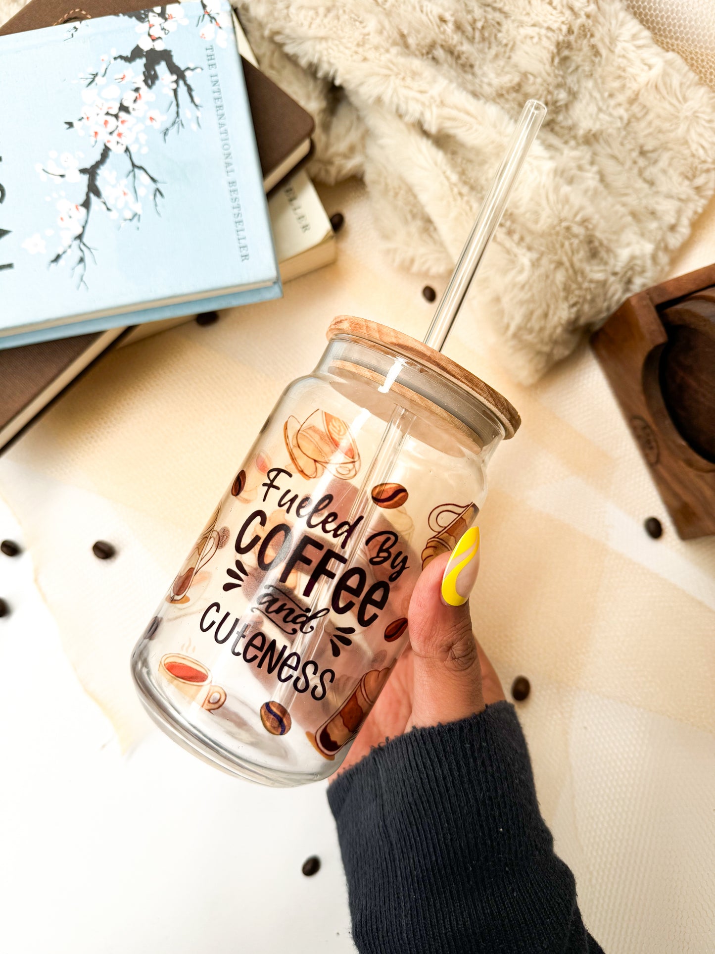 Can Shaped Sipper 500ml| Fueled by Coffee and Cuteness Print | 18oz Can Tumbler with lid, straw and coaster.