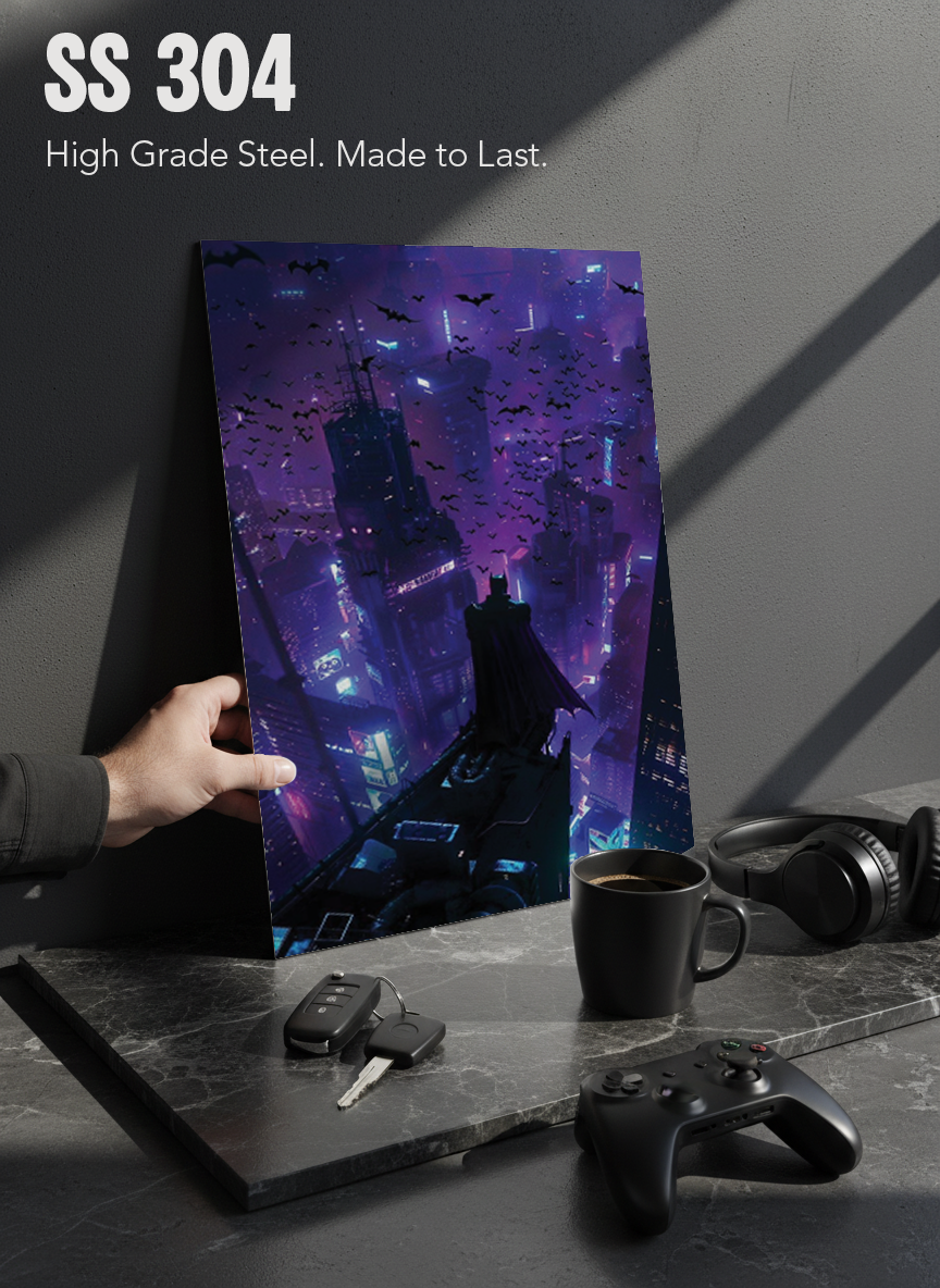 Printed 4K Ultra Gloss Metal Frame A3 Size | Batman Gotham Nights Print | 1.2mm Premium Thickness Wall Frame (12x18 Inches)