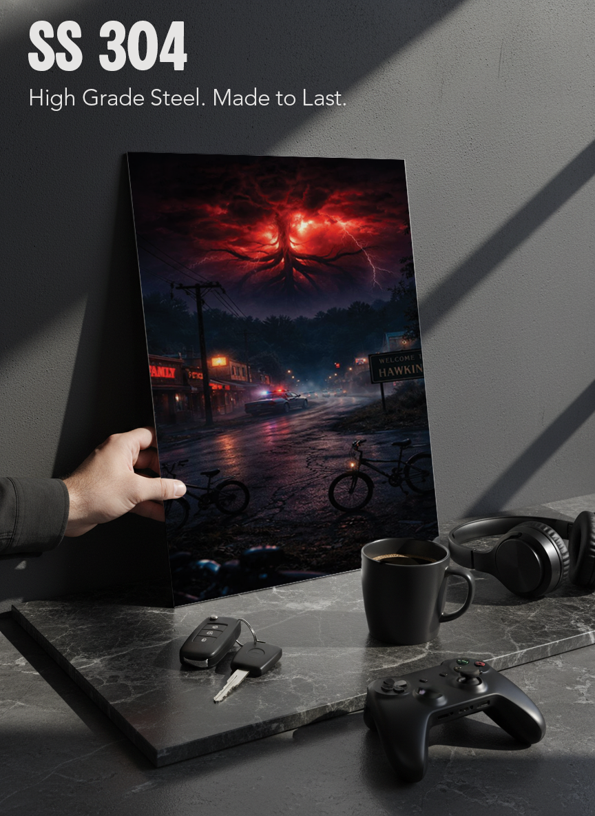 Printed 4K Ultra Gloss Metal Frame A3 Size | STRANGER THINGS-Unseen Layers Print | 1.2mm Premium Thickness Wall Frame (12x18 Inches)