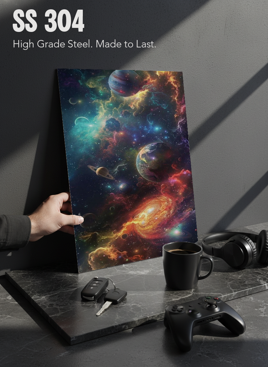 Printed 4K Ultra Gloss Metal Frame A3 Size | Cosmic Dreamscape Print | 1.2mm Premium Thickness Wall Frame (12x18 Inches)