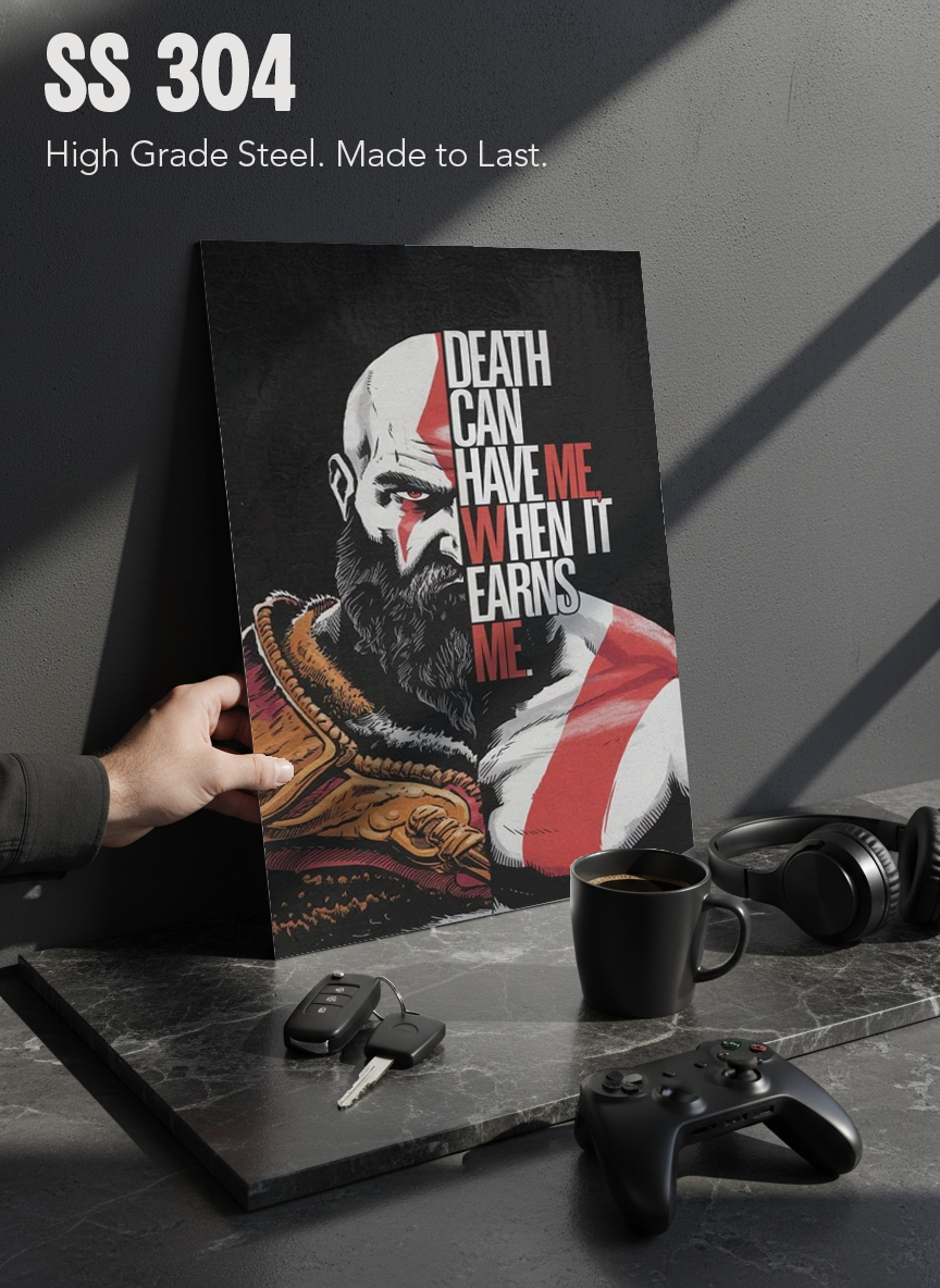 Printed 4K Ultra Gloss Metal Frame A3 Size | Kratos Warrior Spirit Print | 1.2mm Premium Thickness Wall Frame (12x18 Inches)