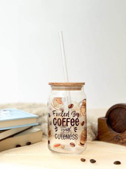 Can Shaped Sipper 500ml| Fueled by Coffee and Cuteness Print | 18oz Can Tumbler with lid, straw and coaster.