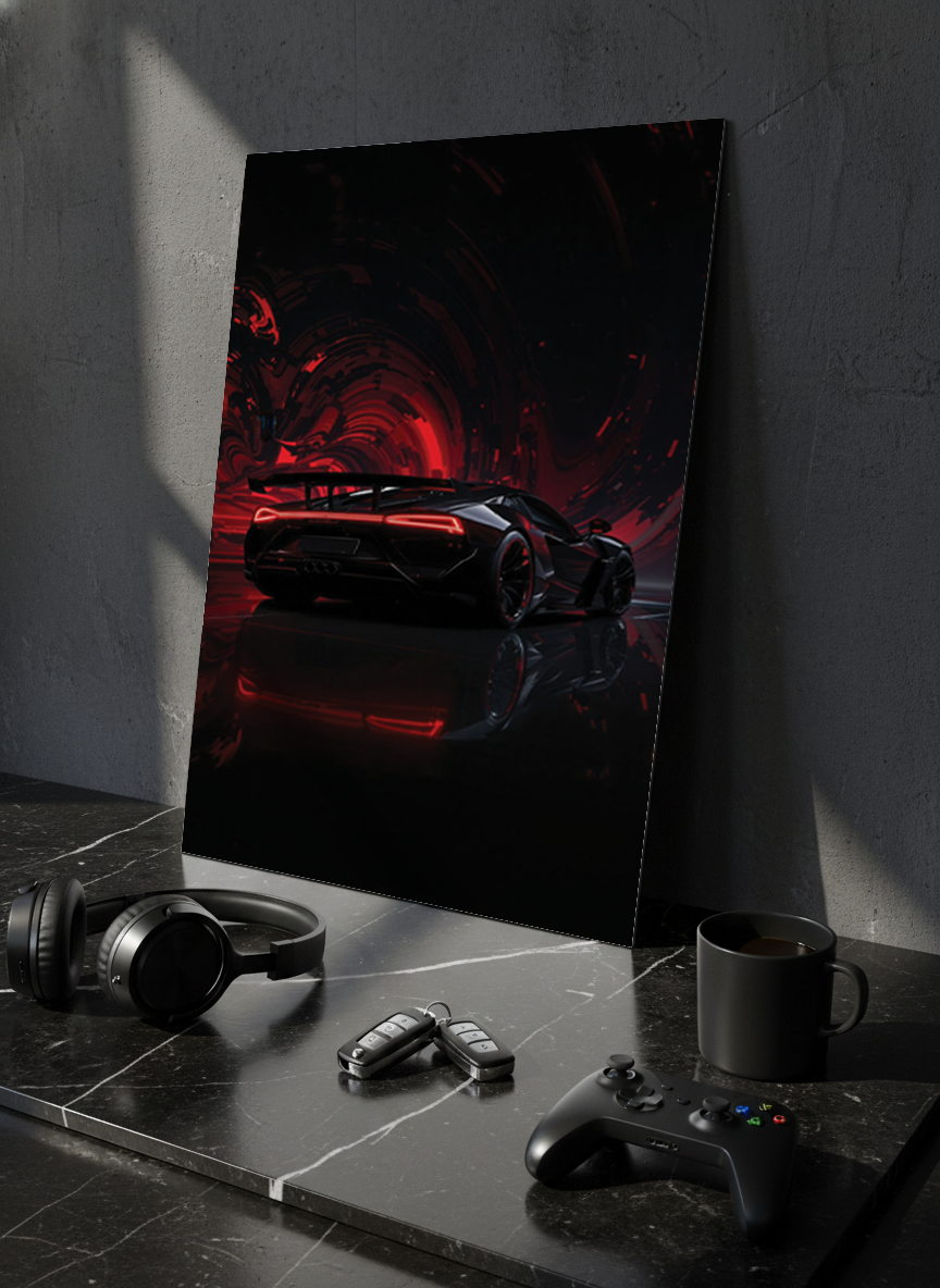 Printed 4K Ultra Gloss Metal Frame A3 Size | Midnight Redline Print | 1.2mm Premium Thickness Wall Frame (12x18 Inches)