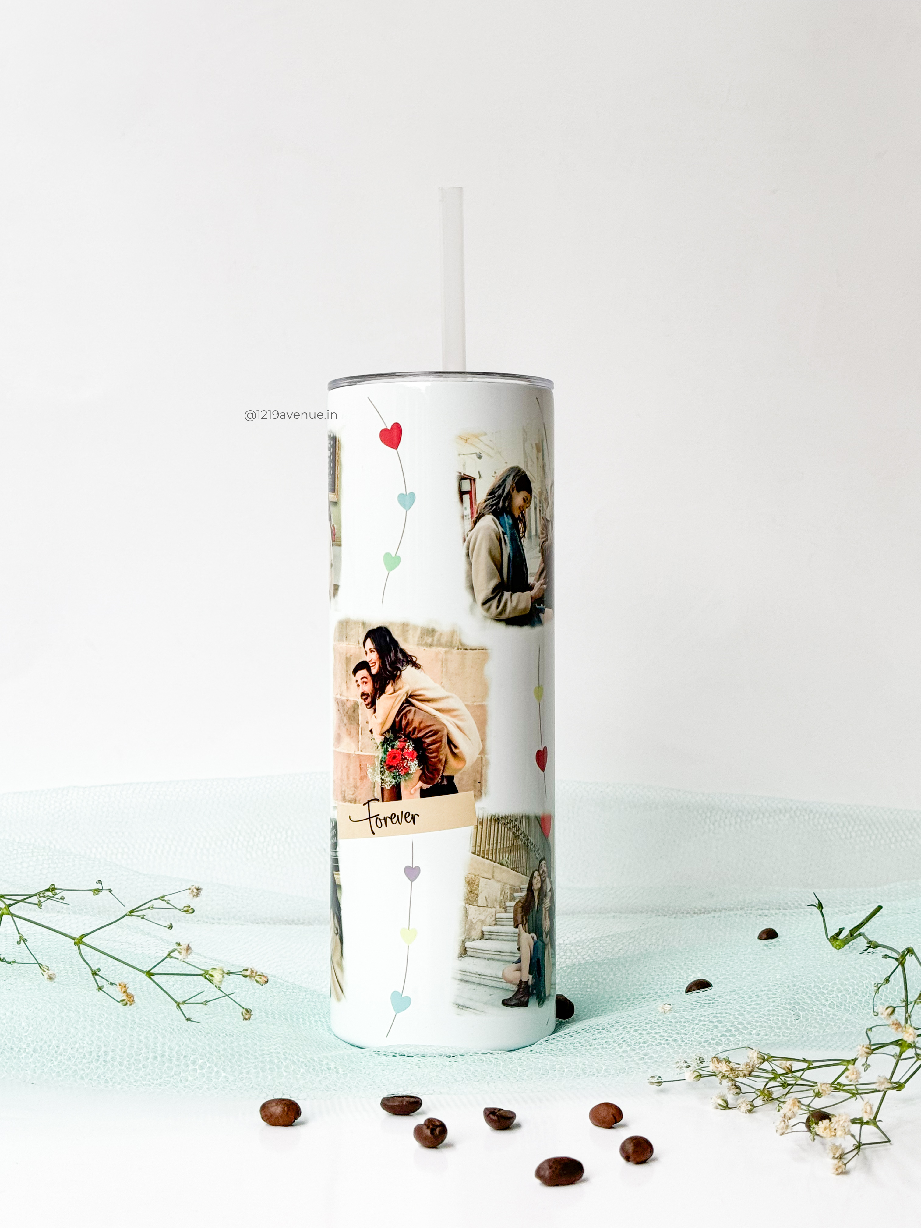 Personalized Colossal Tumbler 700ml with Straw | 6 Photo Collage Print | Double Walled Insulated Tumbler 7-8 hrs |Heart String