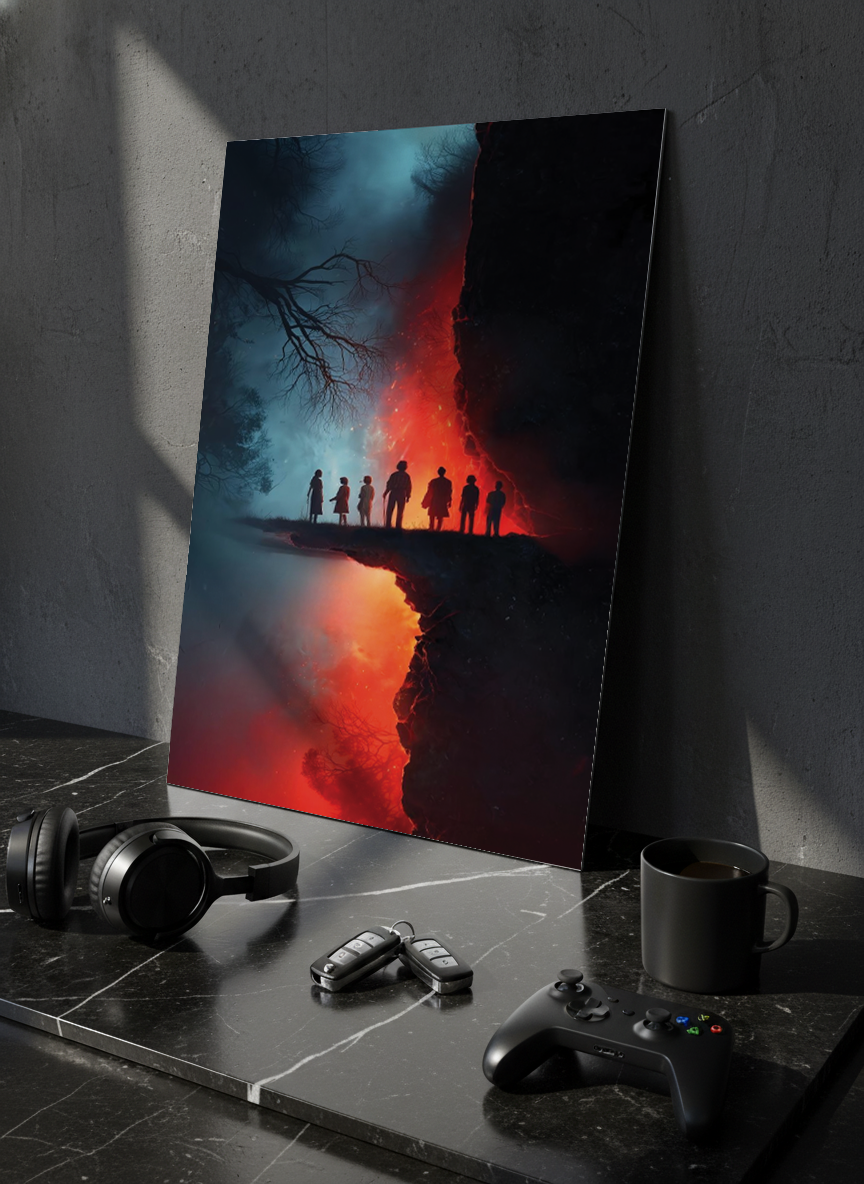 Printed 4K Ultra Gloss Metal Frame A3 Size | STRANGER THINGS-Parralel Edge Print | 1.2mm Premium Thickness Wall Frame (12x18 Inches)