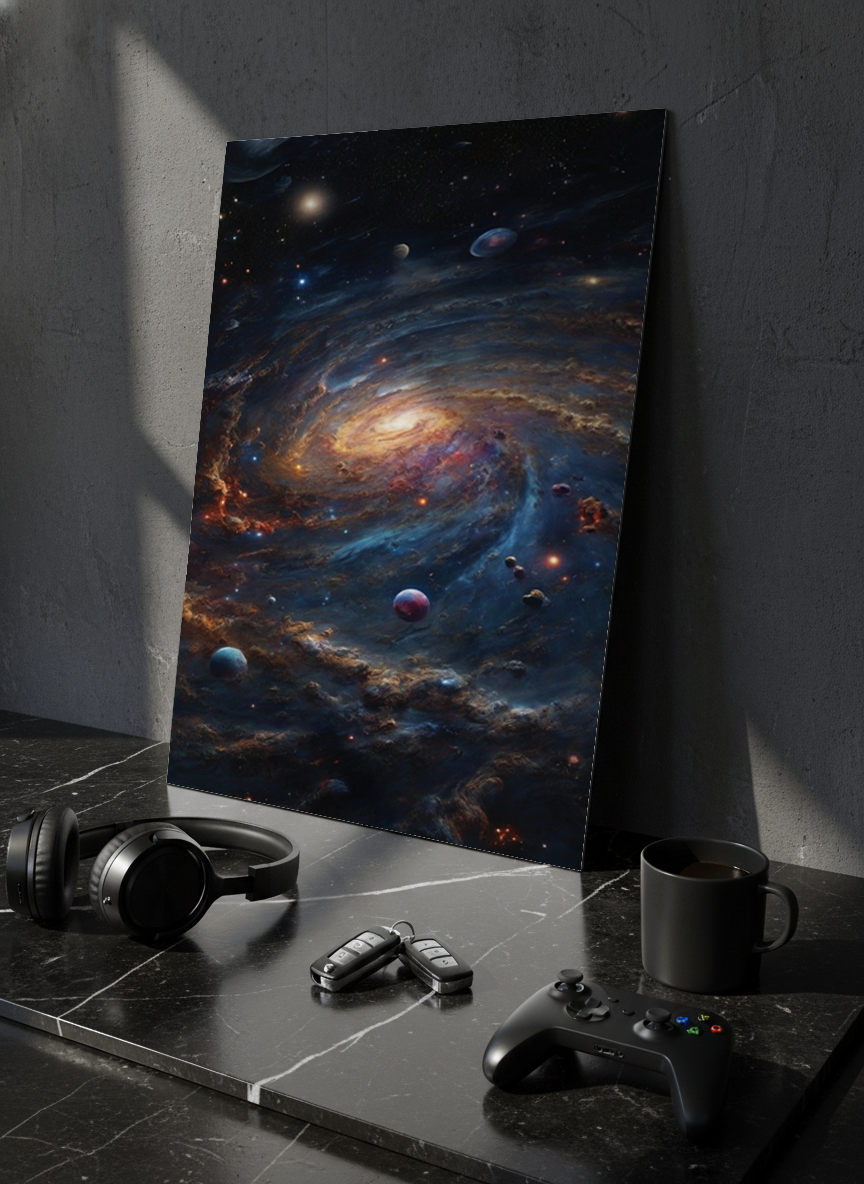 Printed 4K Ultra Gloss Metal Frame A3 Size | Cosmic Infinity Vibes Print | 1.2mm Premium Thickness Wall Frame (12x18 Inches)