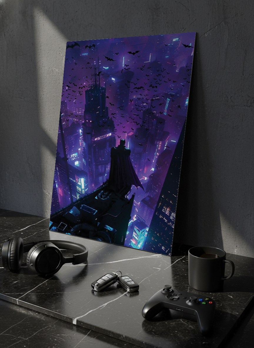 Printed 4K Ultra Gloss Metal Frame A3 Size | Batman Gotham Nights Print | 1.2mm Premium Thickness Wall Frame (12x18 Inches)