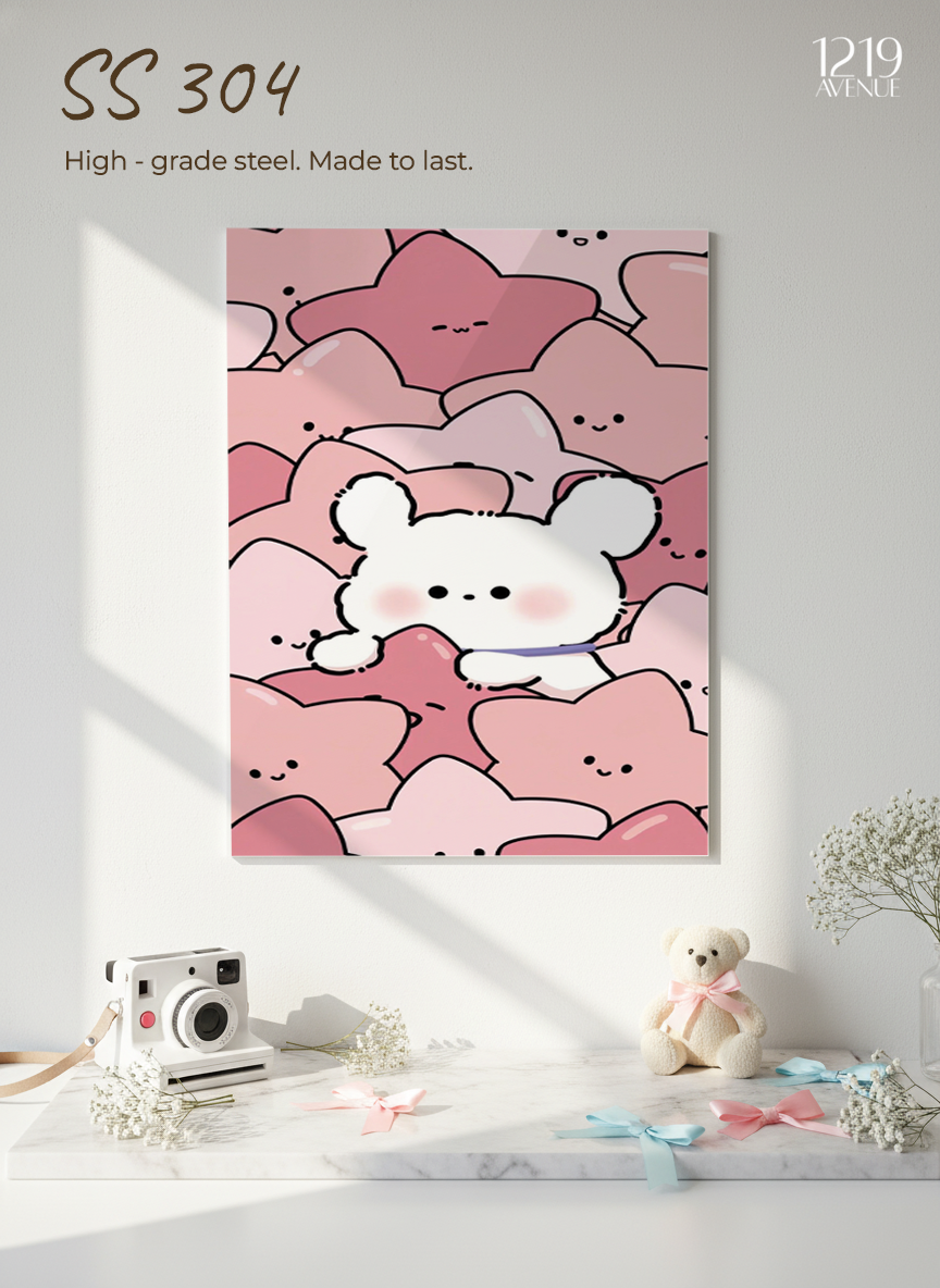 Printed 4K Ultra Gloss Metal Frame A3 Size | Hug Me Pink Print | 1.2mm Premium Thickness Wall Frame (12x18 Inches)