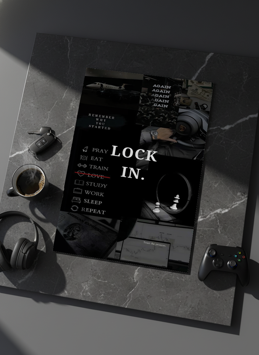 Printed 4K Ultra Gloss Metal Frame A3 Size | Lock In Mentality Print | 1.2mm Premium Thickness Wall Frame (12x18 Inches)